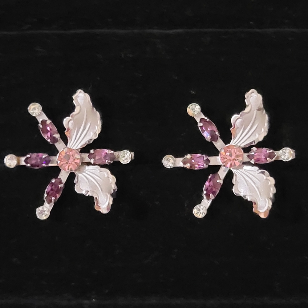 Vintage Bond Boyd Sterling Orchid Earrings